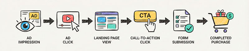 Event-based path from ad impression to completed purchase.