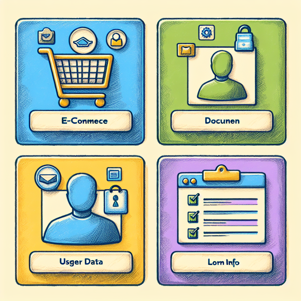 Four common data layer use cases with icons for e-commerce, users, pages, and forms